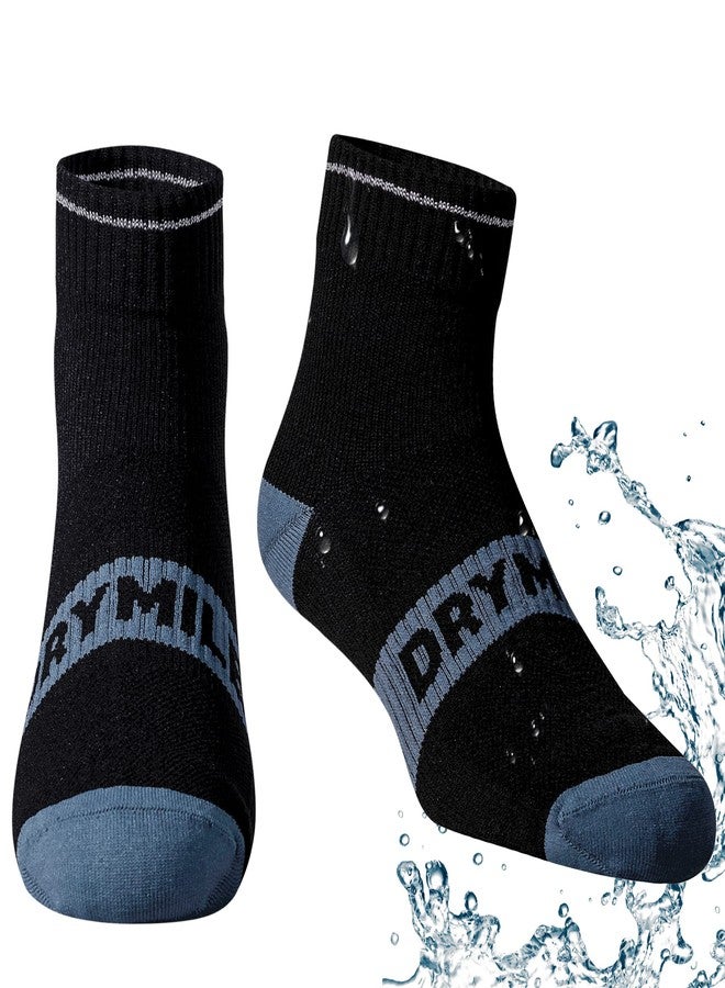 DRYMILE Active Waterproof Socks, Breathable Cushioned Running, Hiking, Winter Waterproof Socks for Men & Women - Ankle (Large, Black/Blue) - Image 1